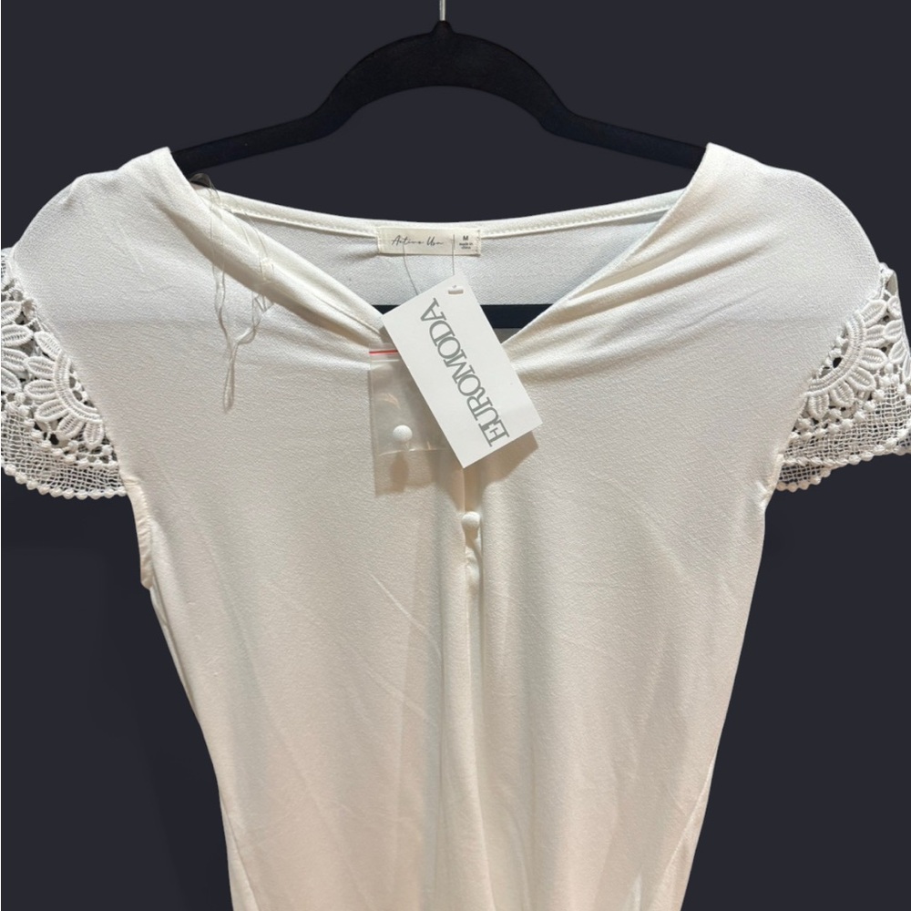 White Top with Lace Sleeves